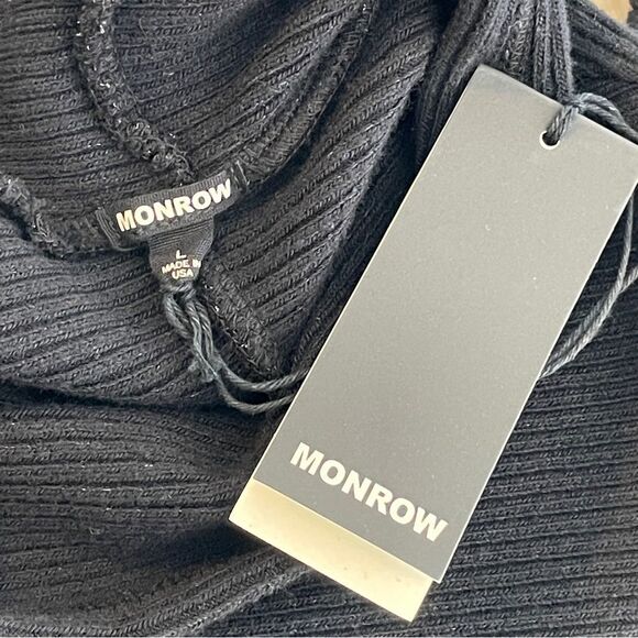 Monrow Brushed Rib Mock Neck Top Faded Black Size Large New - Picture 12 of 16